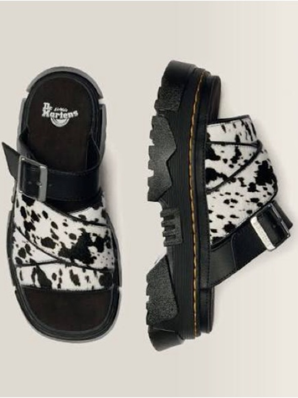 Dr. Martens MATTISON SLIDE
DALMATIAN HAIR ON LEATHER SANDALS - Size 9
